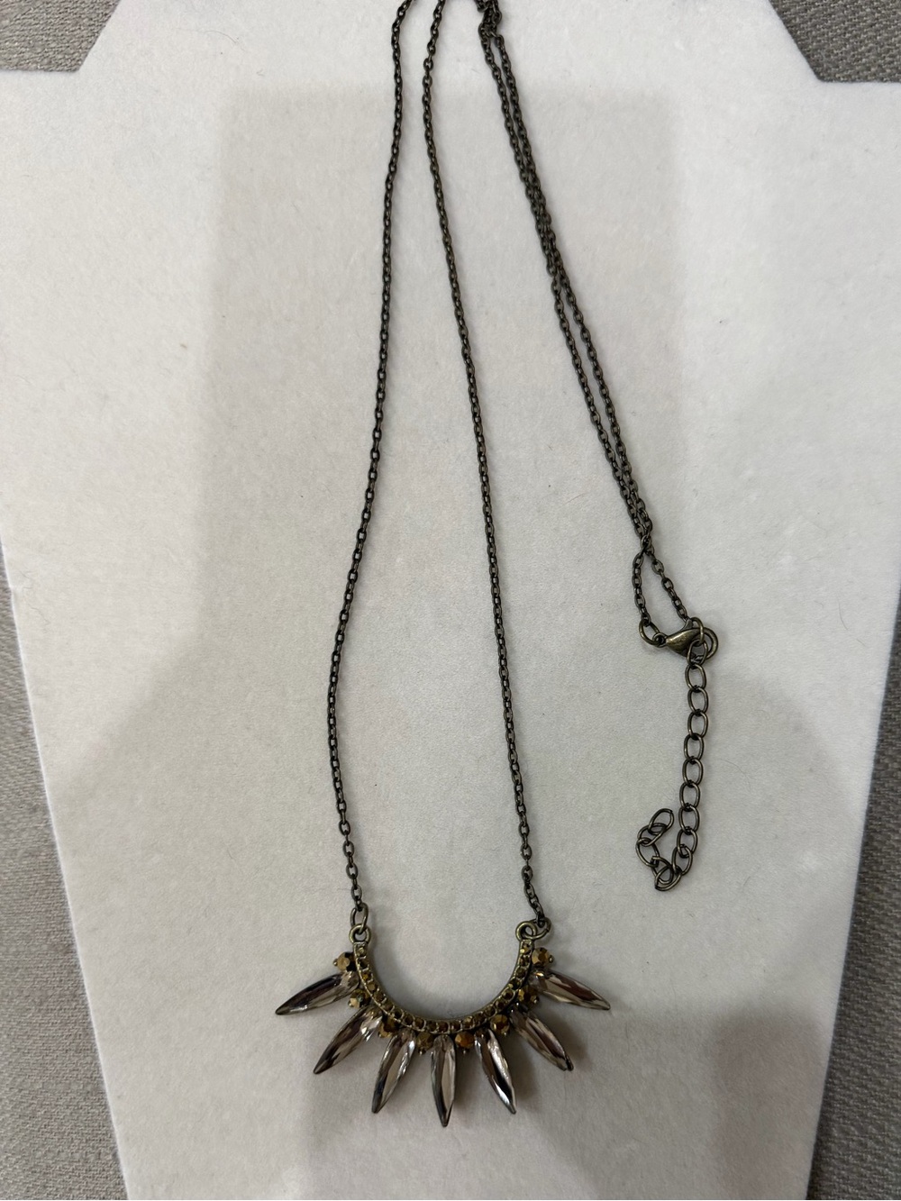 Vintage Gunmetal Necklace with Smoky Crystal Spikes